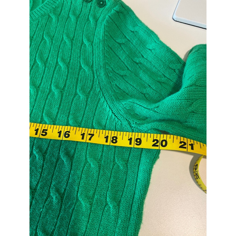 Talbots Fisherman Sweater Lambswool Blend Kelly Green Shoulder Preppy Luxury M - Picture 5 of 6